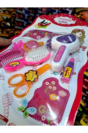 Kız Çocuk Oyuncak Güzellik Kuaför Seti 7 Parça Tarak Saç Kurutma Makinesi Ruj Parfüm 42x24 CM - 3