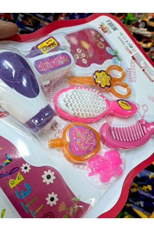 Kız Çocuk Oyuncak Güzellik Kuaför Seti 7 Parça Tarak Saç Kurutma Makinesi Ruj Parfüm 42x24 CM - 4