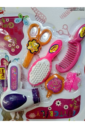 Kız Çocuk Oyuncak Güzellik Kuaför Seti 7 Parça Tarak Saç Kurutma Makinesi Ruj Parfüm 42x24 CM - 5