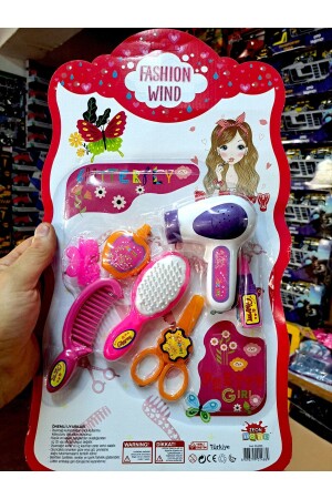 Kız Çocuk Oyuncak Güzellik Kuaför Seti 7 Parça Tarak Saç Kurutma Makinesi Ruj Parfüm 42x24 CM - 6