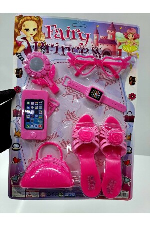 Kız Çocuk Oyuncak Moda Seti Güzellik Seti 7 Parça Terlik 18x5cm Ayna Telefon Evcilik Set 44x31 Cm - 5