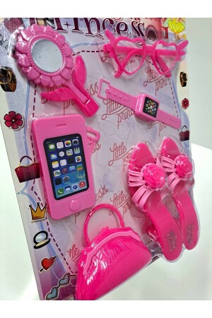 Kız Çocuk Oyuncak Moda Seti Güzellik Seti 7 Parça Terlik 18x5cm Ayna Telefon Evcilik Set 44x31 Cm - 8