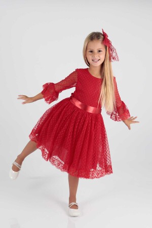 Kız Çocuk Tokalı Ve Tül Dantel Trend Abiye Elbise Ak2209 - 1