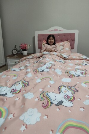 Kız Çocuk Unicorn 4 Parça Lastikli Çarşaflı Tek Kişilik (100X200 CM) Nevresim Takımı - 5