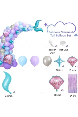 Kız Çocuklar Için Deniz Kızı Balon Mavi Mor Balonlar Folyo Saçak Perde Seti Doğum Günü Parti Süsü - 4