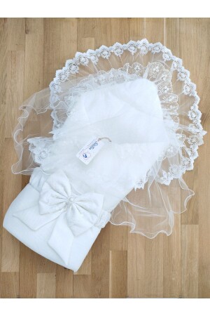 Kız Erkek Bebek Beyaz Lüks Duvaklı Kundak Battaniyesi STL4958 - Sitilin