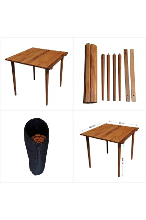 Klappbarer Rolltisch aus Holz für Camping, Outdoor, Garten, Fahrzeug, Auto, mit Tasche, 60 x 57 cm - 3