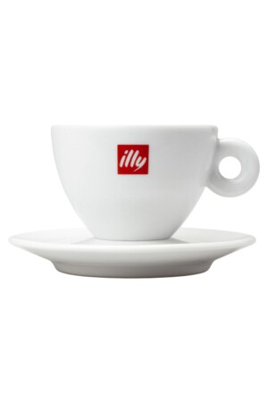 Klassische Cappuccino-Tasse und Untertasse mit Logo 2F081 - 1