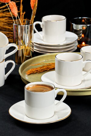 Klassisches 12-teiliges türkisches Kaffeetassen-Set mit goldvergoldetem Netzstoff TE-016 - 1