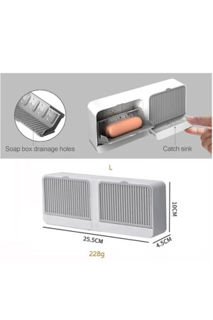 Klebende Seifenschale mit zwei Fächern und Deckel, selbstentleerender, wasserabweisender Seifenspender, Seifenbox - 7
