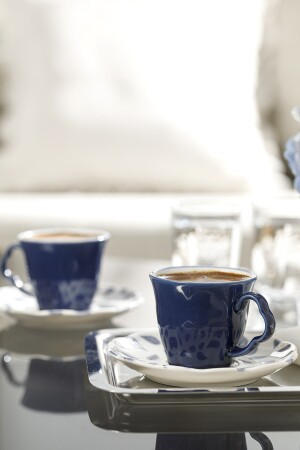 Kleeblatt-Porzellan-Set mit 2 Kaffeetassen 80 ml Weiß – Blau 10032334 - 5