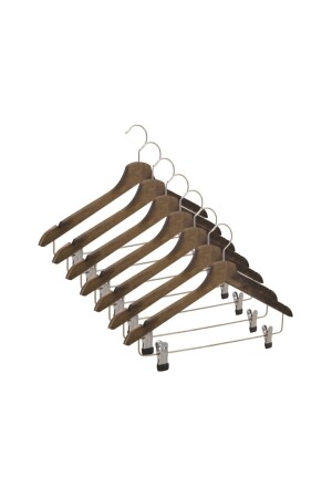 Kleiderbügel aus Holz für Hemden und Röcke mit Riegel, Farbe Walnuss, 6 Stück, M-002/ÇM CVZ 8 - 2