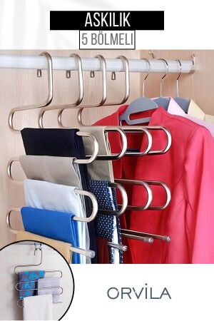 Kleiderbügel aus Metall mit 5 Fächern – Organizer für Kleidung, Hosen, Schals, Schals, Kleiderschränke - 2