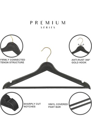 Kleiderbügel für Hemden und Hosen (12 Stück), Goldhaken, Sonderserie, schwarze Farbe, TYC00480806040 - 3