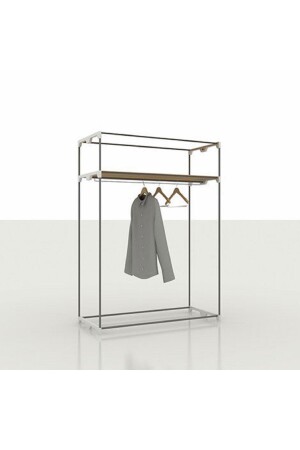 Kleiderschrank aus grauem Stoff, mit Stahlrohr und Kunststoffböden ET101 - 3