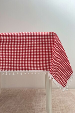 Kleine karierte Pompon-Tischdecke der Pompon-Serie – Picknick-Tischdecke – klassische Tischdecke - 1