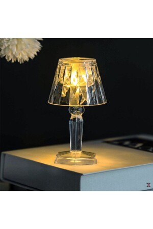 Kleine Kristall-Diamant-LED-Tischlampe, batteriebetrieben, Mini-transparenter Lampenschirm, 12 cm - 1