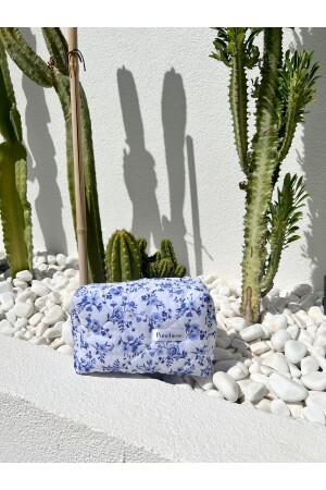 Kleine Make-up-Tasche mit blauem Blumenmuster - 1