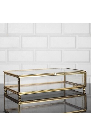 Kleine Präsentationsbox aus Glas mit Metallrahmen und Deckel für Pralinen und Schmuck, 25 x 14 cm, goldfarben CCDDM-EB-44103 - 4