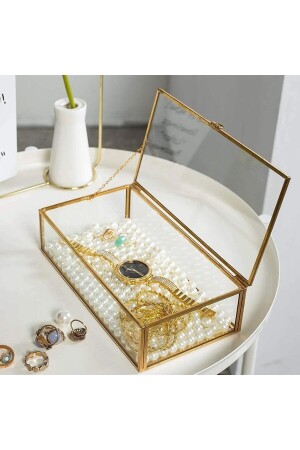 Kleine Präsentationsbox aus Glas mit Metallrahmen und Deckel für Pralinen und Schmuck, 25 x 14 cm, goldfarben CCDDM-EB-44103 - 6