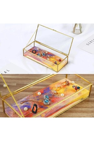 Kleine Präsentationsbox aus Glas mit Metallrahmen und Deckel für Pralinen und Schmuck, 25 x 14 cm, goldfarben CCDDM-EB-44103 - 8