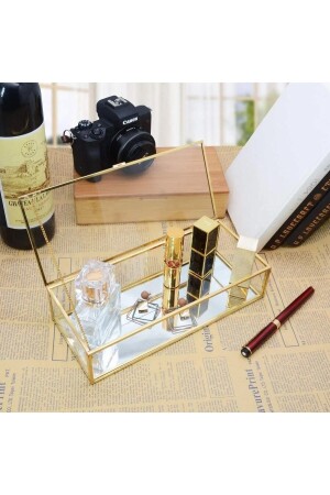 Kleine Präsentationsbox aus Glas mit Metallrahmen und Deckel für Pralinen und Schmuck, 25 x 14 cm, goldfarben CCDDM-EB-44103 - 1