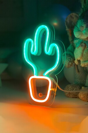 Kleiner Kaktus-V2-förmiger Neon-LED-Leuchttisch für Kinderzimmer, 11 x 20 cm, TBM-1302 - 1
