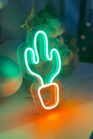 Kleiner Kaktus-V2-förmiger Neon-LED-Leuchttisch für Kinderzimmer, 11 x 20 cm, TBM-1302 - 2