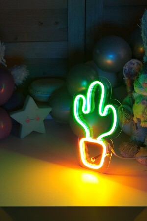 Kleiner Kaktus-V2-förmiger Neon-LED-Leuchttisch für Kinderzimmer, 11 x 20 cm, TBM-1302 - 3