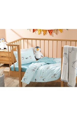 Kleiner Pinguin-Baumwollbettbezug-Set für Babys, 100 x 150 cm, Mintgrün, 10037112 - 1