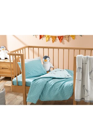 Kleiner Pinguin-Baumwollbettbezug-Set für Babys, 100 x 150 cm, Mintgrün, 10037112 - 4