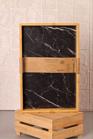 Kleines Marbella-Tablett mit schwarzem Marmormuster, 35 x 23 cm, B1421 AHSAP16217 - 2