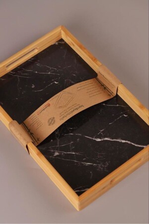 Kleines Marbella-Tablett mit schwarzem Marmormuster, 35 x 23 cm, B1421 AHSAP16217 - 3