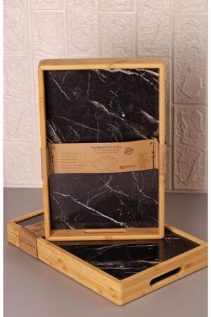 Kleines Marbella-Tablett mit schwarzem Marmormuster, 35 x 23 cm, B1421 AHSAP16217 - 4