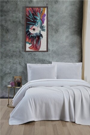 Klimalı Pike -%100 Pamuk Petekli Pike - Dörtmevsim Pike Battal Boy 240x260 Beyaz - Mulberry