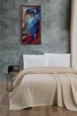 Klimalı Pike -%100 Pamuk Petekli Pike - Dörtmevsim Pike Battal Boy 240x260 Krem - Mulberry