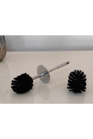 Toilettenbürstengriff und 2 Ersatzbürstenspitzen (Universal-Toiletten-/WC-Bürste – Chrom), Modell 3+pul+2 - Caspian Plus