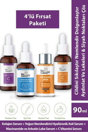 Kolajen- C Vitamini- Hyalüronik Asit Ve Koyu Leke Karşıtı Dörtlü Bakım Serum Seti (90 ML) - Dr. Galenus