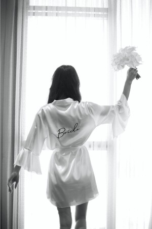 Kolları Volanlı Bride Nakışlı Gelin Sabahlığı - Bride By Burcu Arıcıoğlu