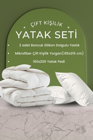 Konforlu Yatak Serisi Çift Kişilik Yatak Seti 2 Adet Yastık-Çift Kişilik Yorgan- 160x200 Yatak Pedi - 1