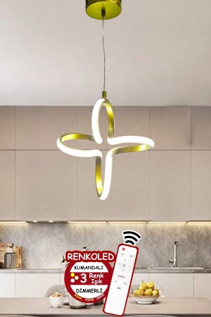 Kontrollierte 3-farbig beleuchtete moderne Pendelleuchte, LED-Kronleuchter, Goldgehäuse, Eingang, Flur, Zimmer Gonca - 2