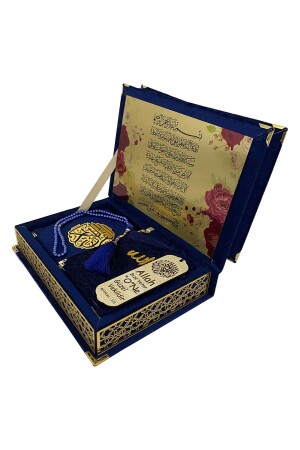 Koran-Set mit spezieller Glimmerverzierung, vollständig mit Samt überzogen, Geschenk-Rahle-Box – Marineblau - 2