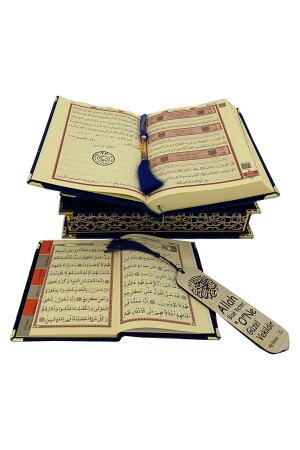 Koran-Set mit spezieller Glimmerverzierung, vollständig mit Samt überzogen, Geschenk-Rahle-Box – Marineblau - 3