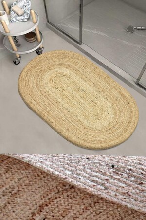 Korbgemusterter Seil-Jute-Strick-Oval-Badezimmerteppich-Toiletten-Duschvorleger elsedekorjutoval - 3