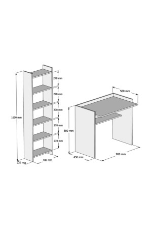 Kösem Weißer Schreibtisch mit Bücherregal 90 cm T2040 - 4