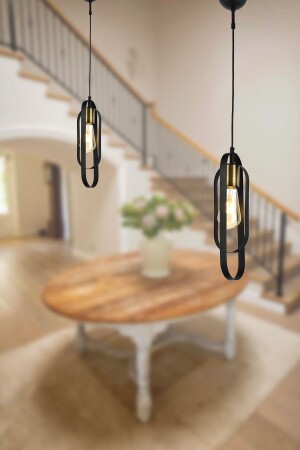 Koza Tekli Siyah 2Li Modern Tasarım Yatak Odası Retro Salon Avize 2 Parça Sarkıt Seti 3128-01-BL-02 - Apliqa