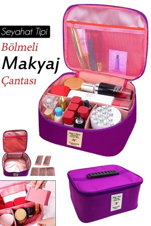 Valiz Içi Kozmetik Makyaj Çantası Seyahat Seti Makyaj Aksesuarları Düzenleyici Mor 24x21x11 Cm KSS.04345.00 - 1