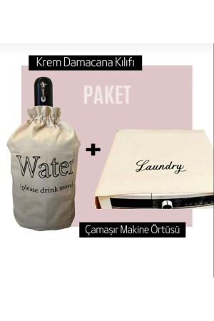 Krem Damacana Kılıfı & Krem Çamaşır Makine Örtüsü Ikili - 1