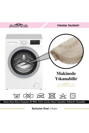 Krem Exclusive 3lü Oval Çeyizlik Saçaklı Fransız Dantelli Klozet Takımı Banyo Paspas Seti BnyExclusiveOval3lu - 6