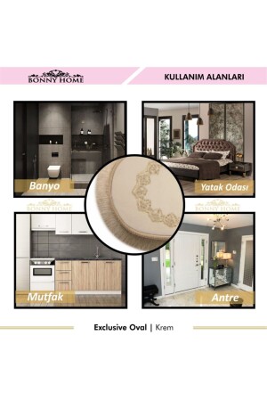 Krem Exclusive 3lü Oval Çeyizlik Saçaklı Fransız Dantelli Klozet Takımı Banyo Paspas Seti BnyExclusiveOval3lu - 7